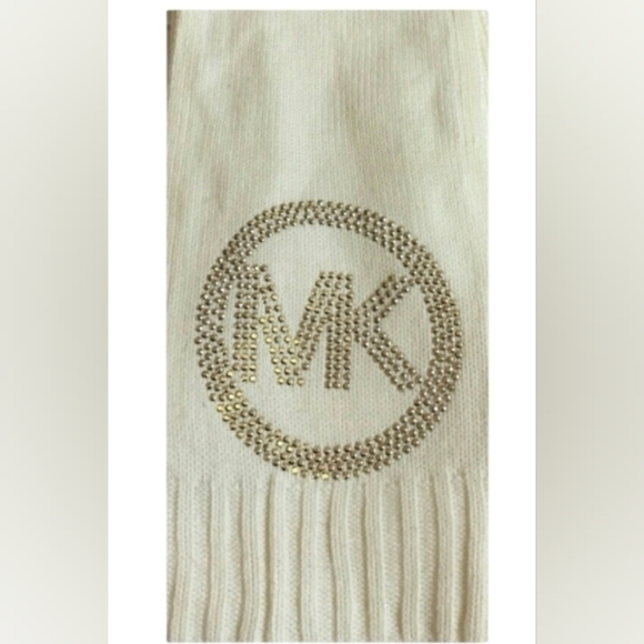 Michael Kors Accessories - Michael Kors Logo Scarf White Knit Goldtone Studded Logo 72"L X 8"W. NEW